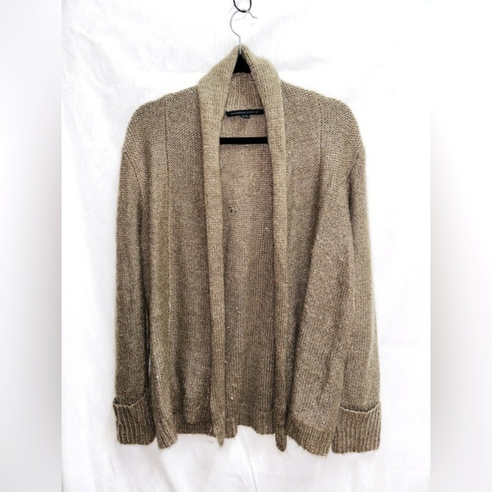 Katherine Barclay Open Front Mohair Blend Brown Sequins Cardigan M
